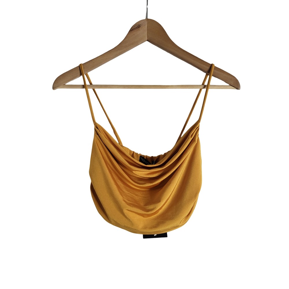 Fashion Nova Mustard Cowl Neck Crop Top Spaghetti Strap Yellow WTS11224 Small